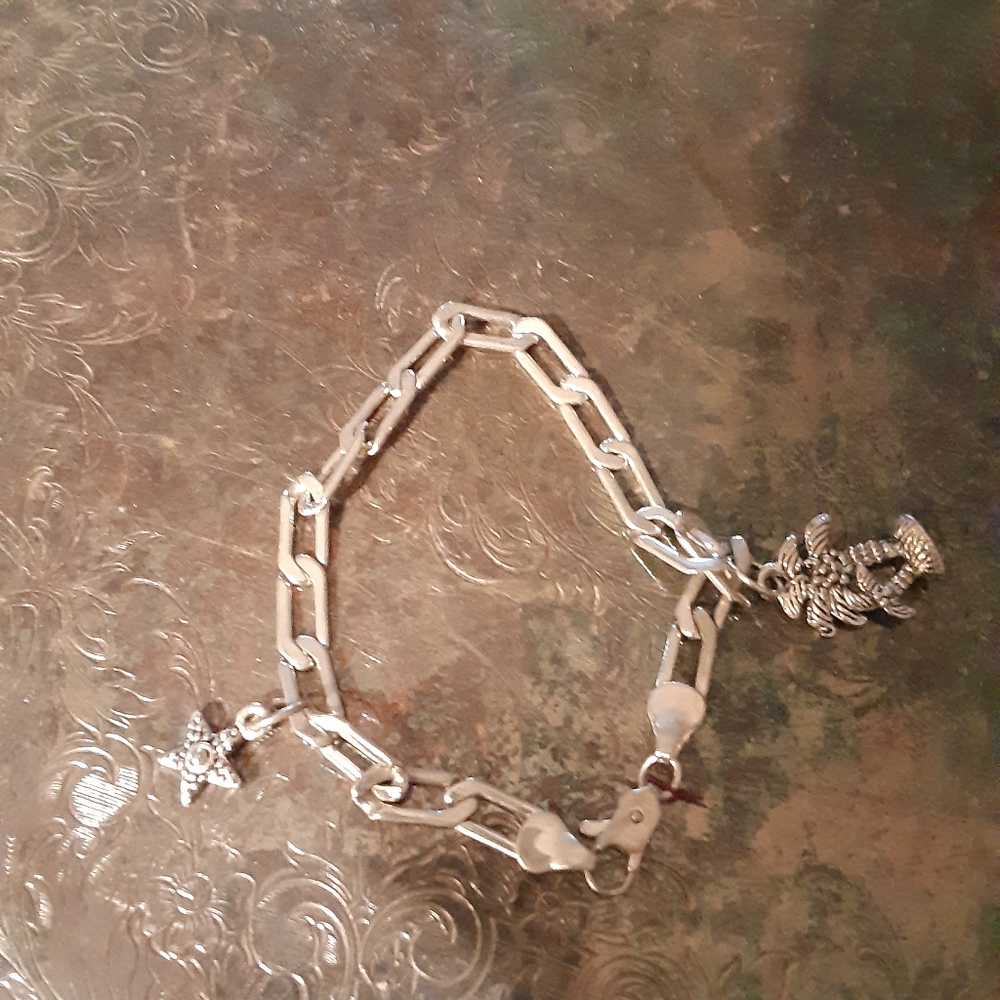 NWOT Sterling Silver Charm Bracelet, Caribbean Tropical Theme